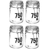 4x stuks inmaakpotten/voorraadpotten 0,75L glas met beugelsluiting - 750 ml - Voorraadpotten met luchtdichte sluiting