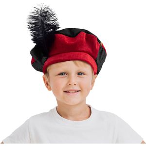 2x stuks luxe pietenmuts/baret rood/zwart voor kinderen - Verkleedhoofddeksels