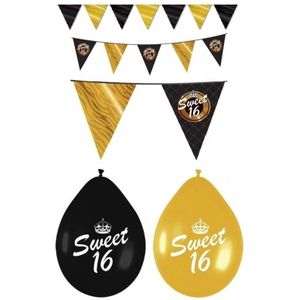 Black and gold sweet sixteen decoratie set - Feestpakketten