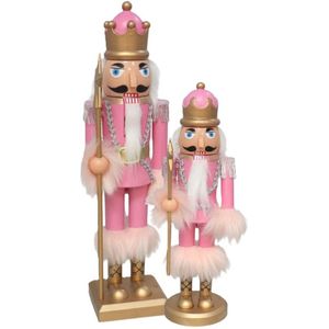 Gerimport Notenkraker beelden - 2x st - roze - 28 en 38 cm - kunststof - Decoratie figuren/beeldjes