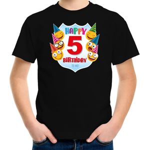 Happy birthday 5e verjaardag t-shirt / shirt 5 jaar met emoticons zwart voor kleuters / kinderen - Feestshirts