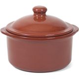 2x Stenen ovenschalen met deksel bruin/ terracotta 18 cm - Terracotta ovenschalen/stoofpotjes