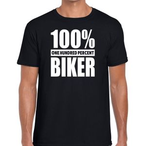 Zwart tekst t-shirt 100 procent biker voor heren - Feestshirts