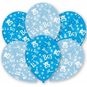12x stuks Blauwe geboorte ballonnen jongen 27.5 cm - Ballonnen