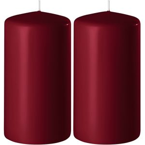 2x Bordeauxrode cilinderkaarsen/stompkaarsen 6 x 15 cm 58 branduren - Geurloze kaarsen bordeauxrood - Woondecoraties