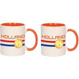 4x stuks Holland vlag met medaille mok/ beker oranje wit 300 ml