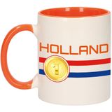 4x stuks Holland vlag met medaille mok/ beker oranje wit 300 ml