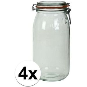 4x stuks Weckpotten/inmaakpotten met klepdeksel 3 liter