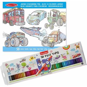 Teken/kleur boek met 50 paginas van voertuigen met 50 Bruynzeel viltstiften - Kleurboeken