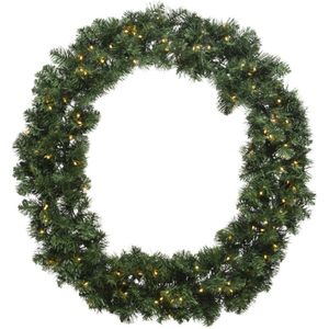 Kerstkrans/dennenkrans groen met warm witte verlichting en timer 60 cm - Kerstkransen
