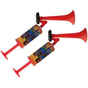 Stadion toeter/luchthoorn met handpomp - 5x - op luchtdruk - 40 cm - Feesttoeters