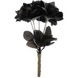 Halloween accessoires bloemen boeket - zwarte rozen - 35 cm - Verkleedattributen