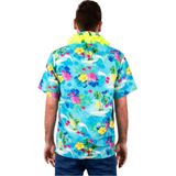 Hawaii shirt/blouse - Verkleedkleding - Heren - Tropische bloemen - blauw - Carnavalsblouses