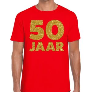 50 Jaar glitter tekst verjaardag rood heren - Feestshirts