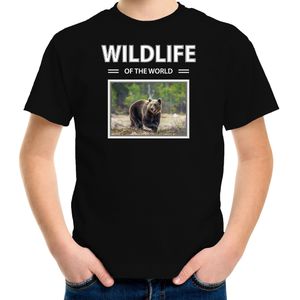 Beer t-shirt met dieren foto wildlife of the world zwart voor kinderen - T-shirts