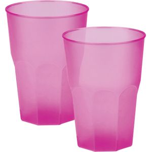 Drinkglazen frosted - fuchsia roze - 12x - 420 ml - onbreekbaar kunststof - Feest/cocktailglas - Drinkglazen