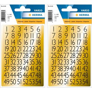 Stickervelletjes met 432x stuks plak cijfers/getallen 1-99 zwart/goud 13x12 mm - Stickers