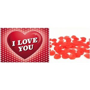 Valentijnsdag cadeau rode rozenblaadjes en valentijnskaart - Rozenblaadjes / strooihartjes