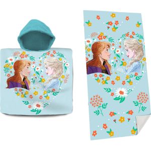 Set van bad cape/poncho met strand/badlaken voor kinderen met Disney Frozen print - Badcapes