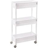 2x stuks Opberg trolley/roltafel/organizer wit met 3 manden 45 x 21 x 80 cm - Opberg trolley