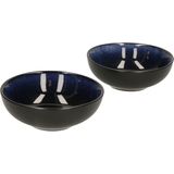 Svenska living tapas schaaltjes - 2x - zwart/donkerblauw - aardewerk - 12 x 4 cm