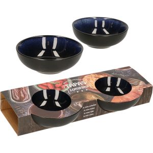 Svenska living tapas schaaltjes - 2x - zwart/donkerblauw - aardewerk - 12 x 4 cm