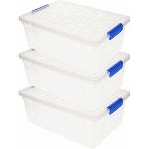 3x Opslagbakken/organizers met deksel 9 liter 37 cm transparant - Opbergbox