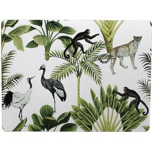 2x stuks rechthoekige placemats jungle print wit kurk 30 x 40 cm - Placemats