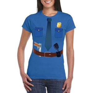 Politie uniform kostuum t-shirt blauw voor dames - Feestshirts