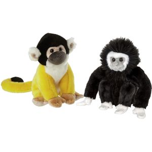 Nature Planet Apen Knuffels - set 2x - Squirrel Aap/Gibbon Aap 18 cm