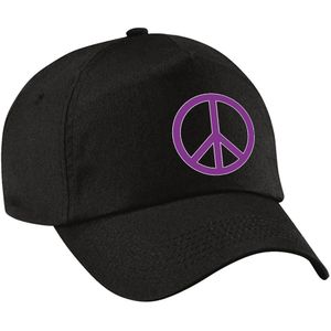 Paars peace teken verkleed pet/cap zwart volwassenen - Verkleedhoofddeksels