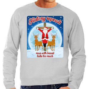 Grijze foute kersttrui / sweater History repeats too voor heren - kerst truien