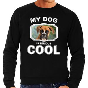 Boxer honden sweater / trui my dog is serious cool zwart voor heren - Sweaters