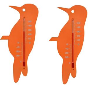 Set van 2x thermometer voor binnen en buiten oranje specht vogel 15 cm - Buitenthermometers