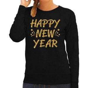Oudjaarsavond / nieuwjaarsreceptie trui Happy New Year goud op zwart voor dames - Feesttruien