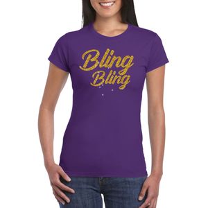 Glitter glamour feest t-shirt dames - bling bling goud - paars - feestkleding - Feestshirts