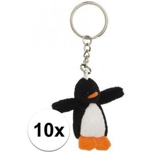 10x Pluche pinguin knuffeltjes met sleutelhanger 6 cm - Knuffel sleutelhangers