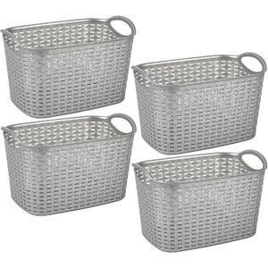 Plasticforte opbergmand/kastmandje - 4x - 19 liter - zilver - kunststof - 29 x 39 x 25 cm