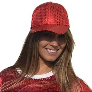Rode glitter pailletten disco baseball cap - Verkleedhoofddeksels