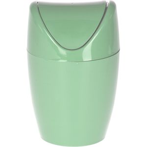 Mini prullenbakje - groen - kunststof - met klepdeksel - keuken aanrecht/tafel model - 1,5 Liter - Prullenbakken