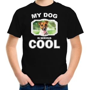 Jack russel honden t-shirt my dog is serious cool zwart voor kinderen - T-shirts