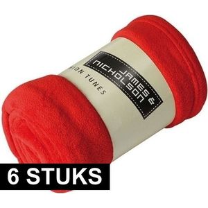 6x Warme fleece dekens/plaids rood 120 x 160 cm 200 grams kwaliteit - Plaids