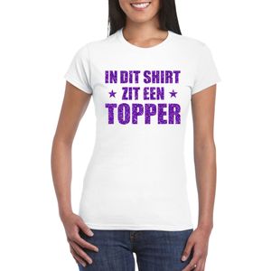 In dit shirt zit een Topper in paarse glitters t-shirt dames wit - Feestshirts