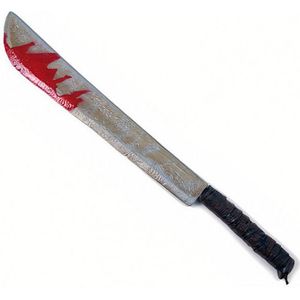 Horror kunststof hakmes/machete met bloed 75 x 8 cm - Verkleedattributen