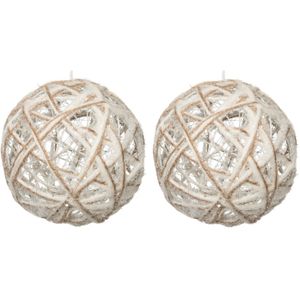 Verlichte draad kerstballen - 2x st -jute - D15 cm - met 10 lampjes -warm wit - kerstverlichting figuur