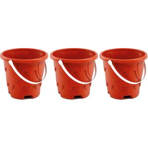 Set van 3x zandkasteel emmers/strandemmertjes rood 18 x 16 cm speelgoed - Zandbak emmer - Zandvormpjes - Zandkastelen bouwen
