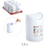Mini prullenbakje - wit - kunststof - klepdeksel - keuken aanrecht/tafel model - 1,4 L - 12 x 17 cm - Prullenbakken