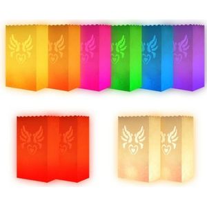 Candle bags - 10x - hartjes kleurenmix - brandvertragend papier - 26 cm - Feestlampionnen