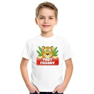 Dieren shirt  wit luipaard Fast Freddy voor kinderen - T-shirts