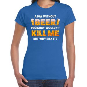 A day Without Beer drank fun t-shirt blauw voor dames - Feestshirts